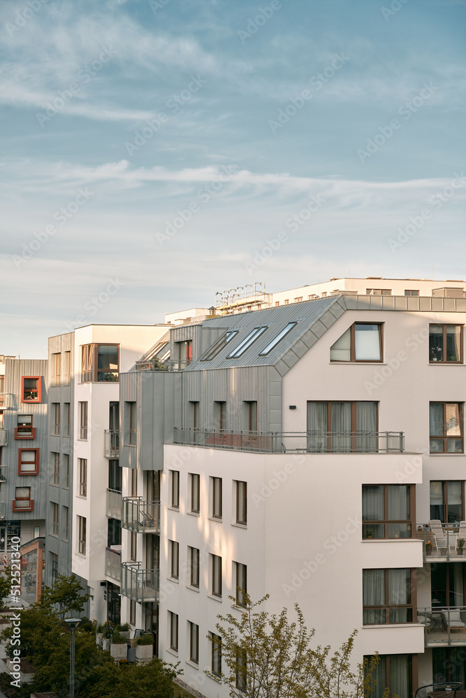 Modern apartment houses neighborhood.