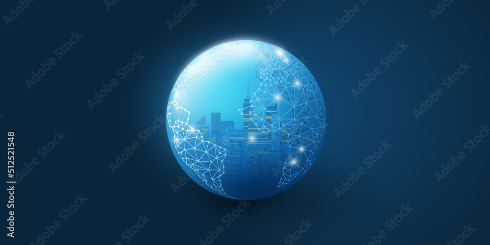 Cityscape Inside of a Globe on Dark Blue Background - Network Mesh, High Speed Broadband Urban Mobile Telecommunication and Wireless Internet Design, New Cutting Edge Future Global Technology Concept Cityscape Inside of a Globe on Dark Blue Background - Network Mesh, High Speed Broadband Urban Mobile Telecommunication and Wireless Internet Design, New Cutting Edge Future Global Technology Concept
