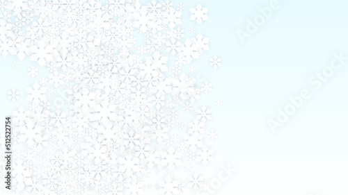Christmas  Vector Background with Falling Snowflakes. Isolated on Red Background. Realistic Snow Sparkle Pattern. Snowfall Overlay Print. Winter Sky. Papercut Snowflakes.