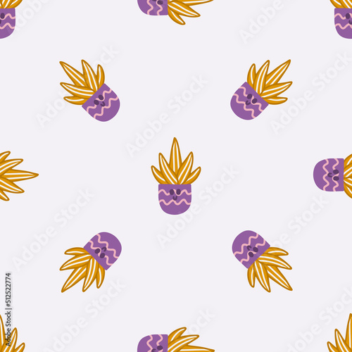 Hand drawn cute succulent house plants in pots  vector seamless pattern for fabric  wallpapers