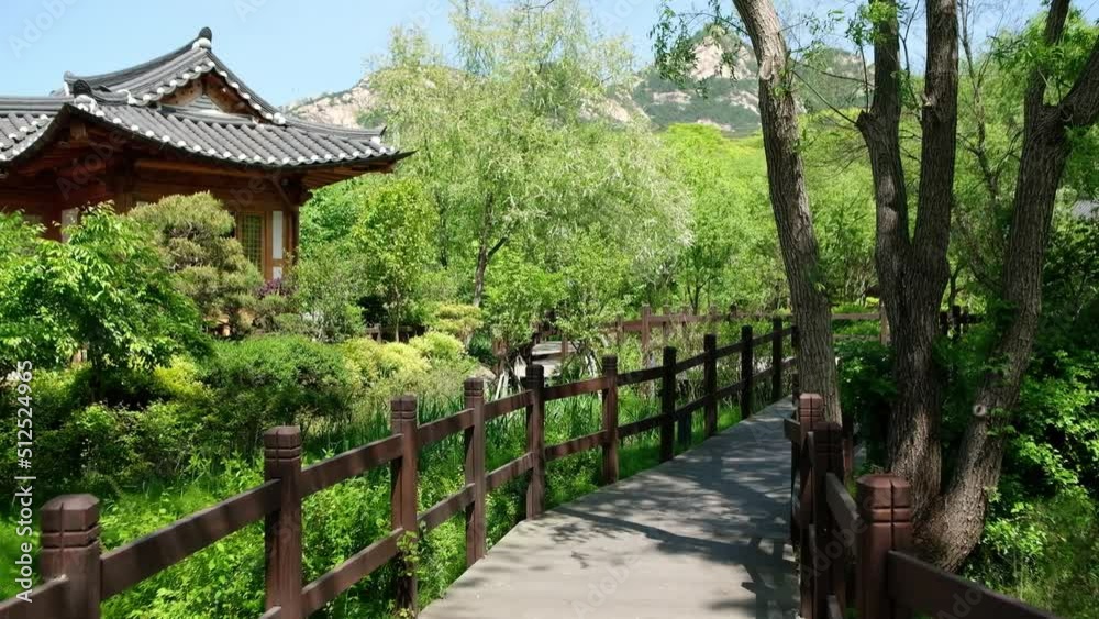 Eunpyeong Hanok Village green forest road in Seoul, Korea Eunpyeong Hanok Village green forest road in Seoul, Korea