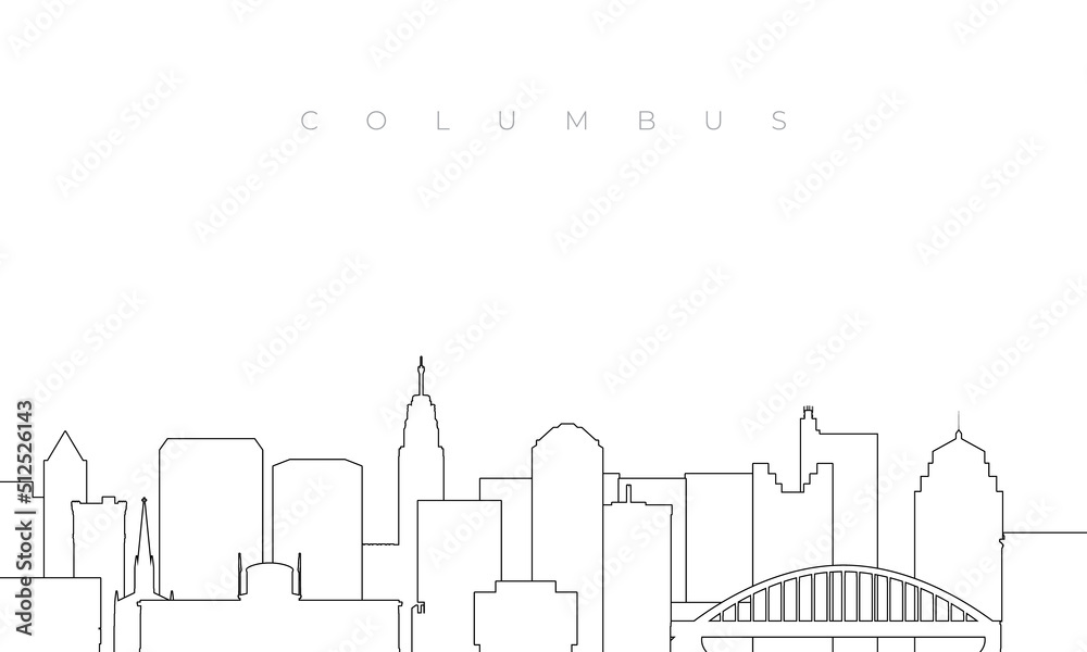 Outline Columbus skyline. Trendy template with Columbus city buildings and landmarks in line style. Stock vector design.