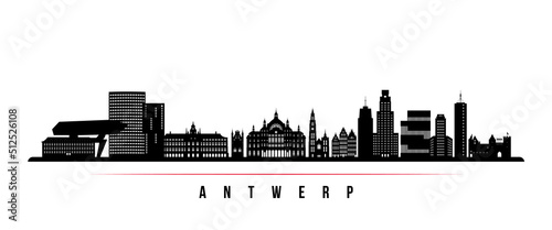Antwerp skyline horizontal banner. Black and white silhouette of Antwerp, Belgium. Vector template for your design.