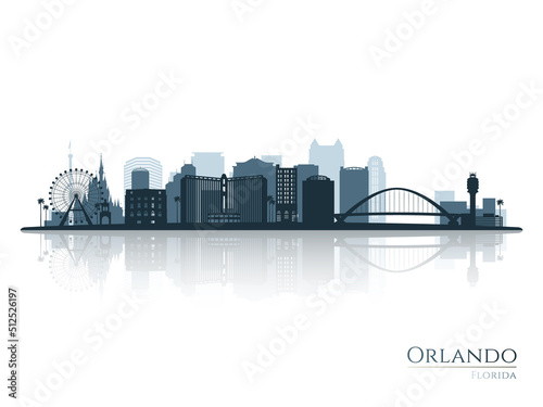 Orlando skyline silhouette with reflection. Landscape Orlando, Florida. Vector illustration. photo