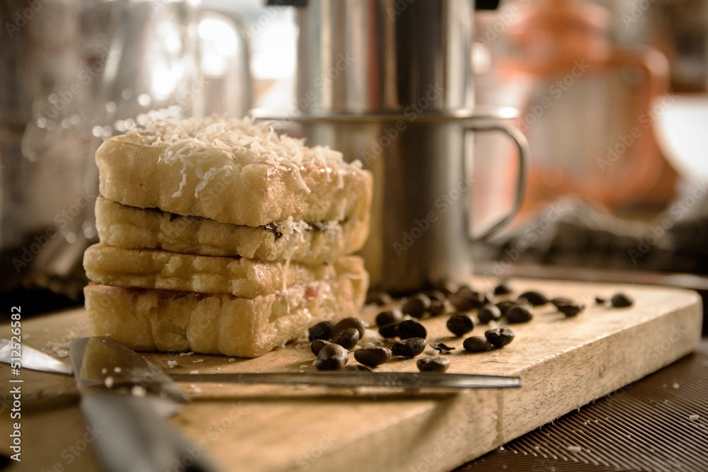 Cheesecake and coffee beans