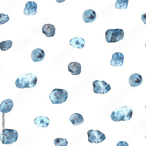 Watercolour indigo dots and blots seamless pattern