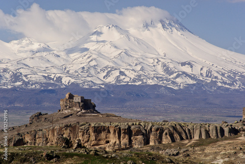 Iglesia del Analipsis y volcan Hasan Dagi 3268 mts.Güzelyurt.Capadocia.Anatolia central.Turquia. Asia. photo