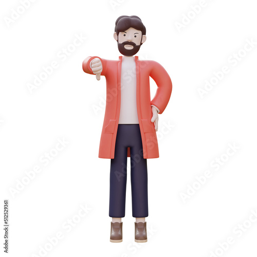 3D illustration of business man with thumb down. businessman working in office , isolated on white background. Workplace concept.