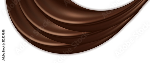 Chocolate swirl wave. Creamy milk chocolate, dark brown color flow, smooth liquid texture. Design element isolated on white background. Abstract vector illustration