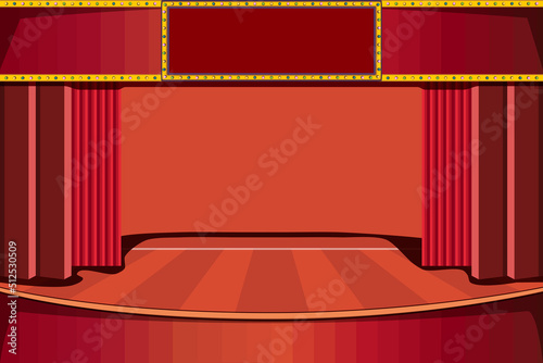 Theater stage with red curtains. Vector illustration