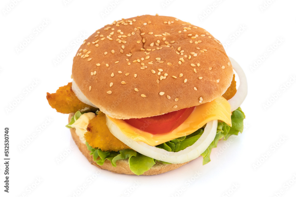 hamburger au poulet frit isolé sur un fond blanc hamburger au poulet frit isolé sur un fond blanc
