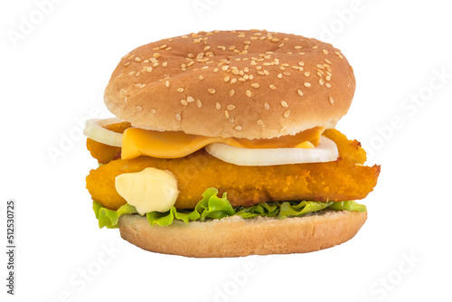 hamburger au poulet frit isolé sur un fond blanc 