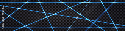 Blue laser beams, glowing neon streak ray lines. Safety scanner grid, shiny electric energy light  effect, techno vector illustration.