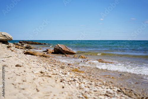 Tsimlyansk sea, sandy beach, sea rocky shore photo