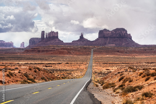 Scenic mountain in between asphalt highway