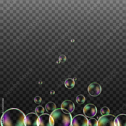 Set of transparent soap bubbles on checkered background.Reaistic colored balls.Vector texture. photo