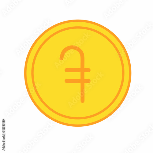 Gold coin money flat icon vector illustration. Coin as currency symbol. Coin thin line icon with armenian dram sign. Armenia currency