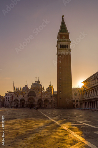 The sun rising over St Mark's Square, Venice, Italy