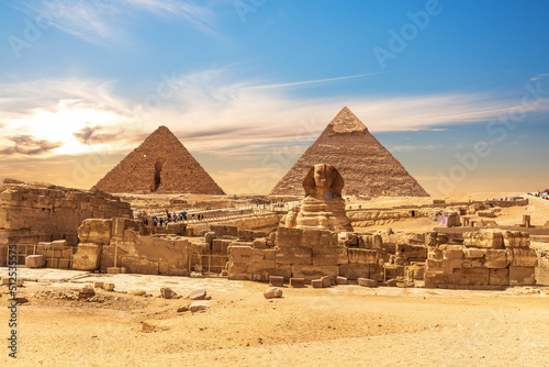 The Great Sphinx by the Pyramids of Egypt  sunset view  Giza