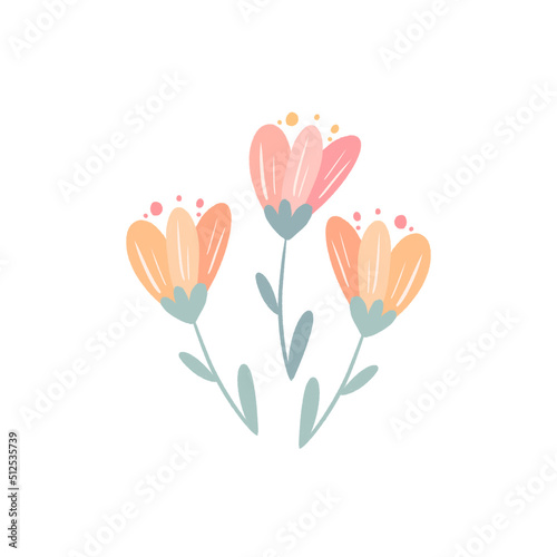 Cute cartoon illustration of colorful beautiful flowers isolated on white background © Alice Vacca