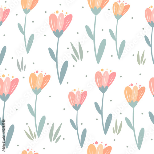 cute lovely seamless pattern background illustration with pastel colorful flowers  #512535740