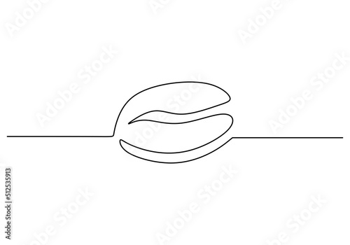 One continuous single line of hand drawn with coffee beans isolated on white background.