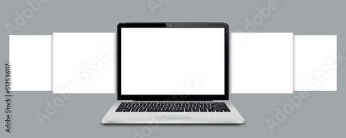 Laptop mockup with blank wireframing pages. Concept for showcasing web-design projects.