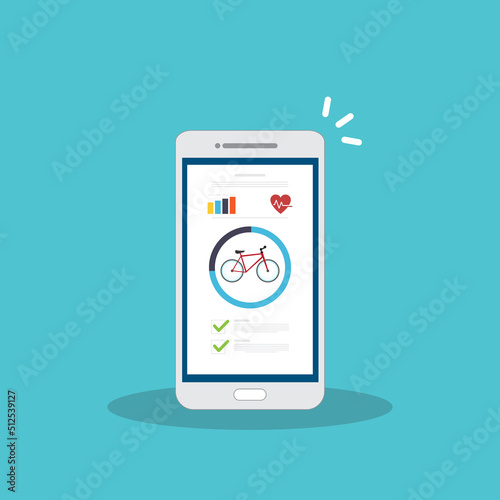 Bicycle, Cycling, Fitness tracking app on mobile phone screen.