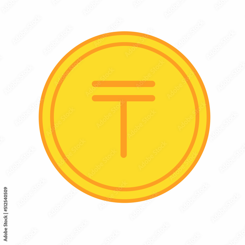 Gold coin money flat icon vector illustration. Coin as currency symbol. Coin thin line icon with tenge sign. Kazakhstan currency. Gold coin money flat icon vector illustration. Coin as currency symbol. Coin thin line icon with tenge sign. Kazakhstan currency.