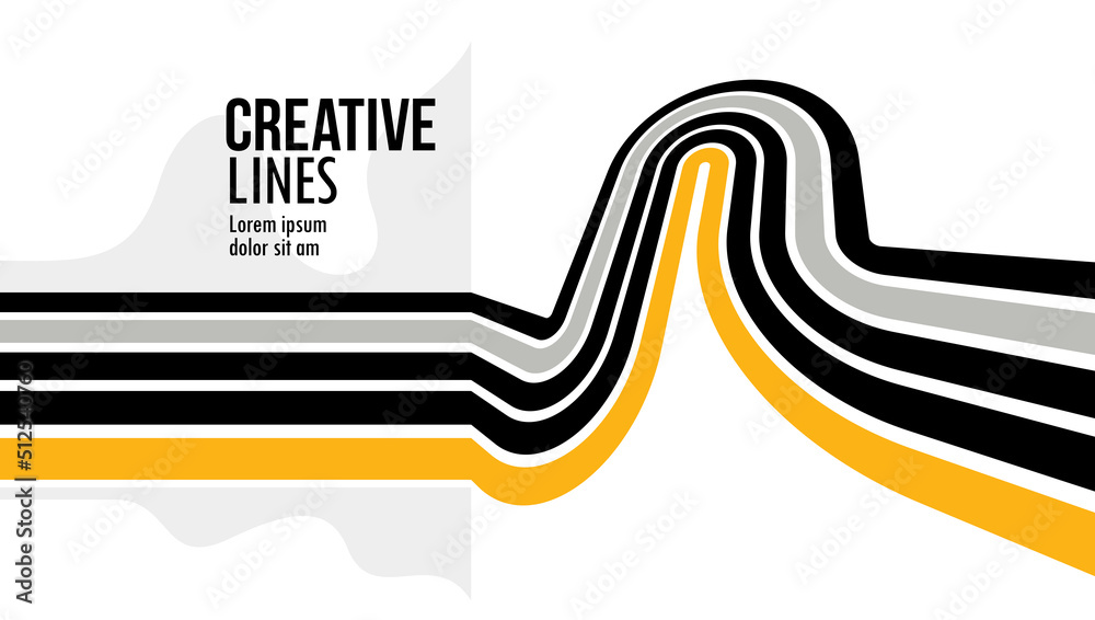 3D black and yellow lines in perspective abstract vector background