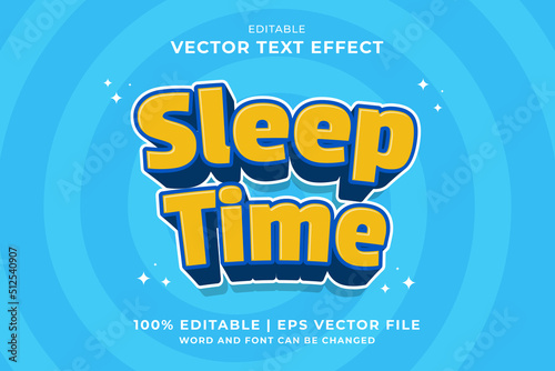 Editable text effect Sleep Time 3d Cartoon template style premium vector