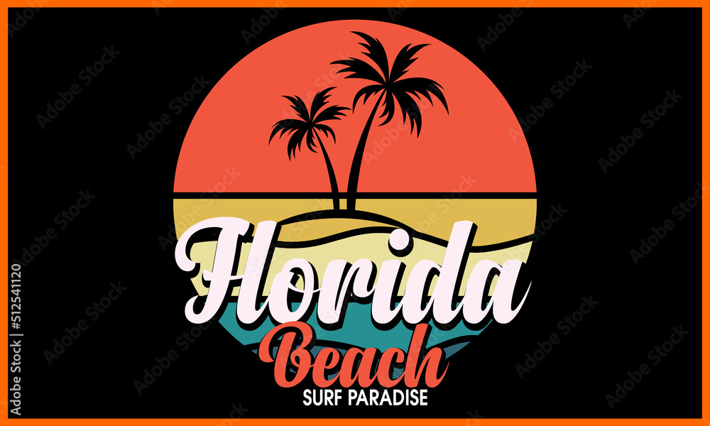 Florida Beach Surf Paradise T-shirts Design.
