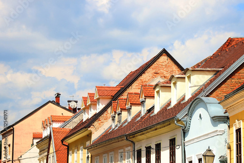 Colorful historic buildings in central Zagreb, Croatia.
