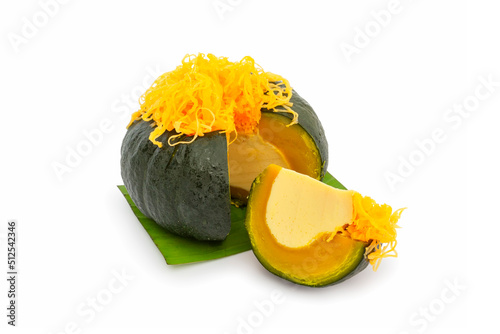 Pumpkin custard and Thai dessert with isolated on white background.