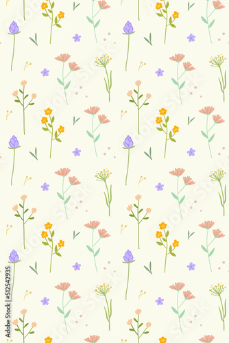 Abstract floral seamless pattern drawn. Modern style seamless floral pattern, light simple spring background. Vector illustration