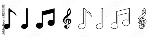 Music note vector icons set. Sound illustration sign collection. Melody symbol.