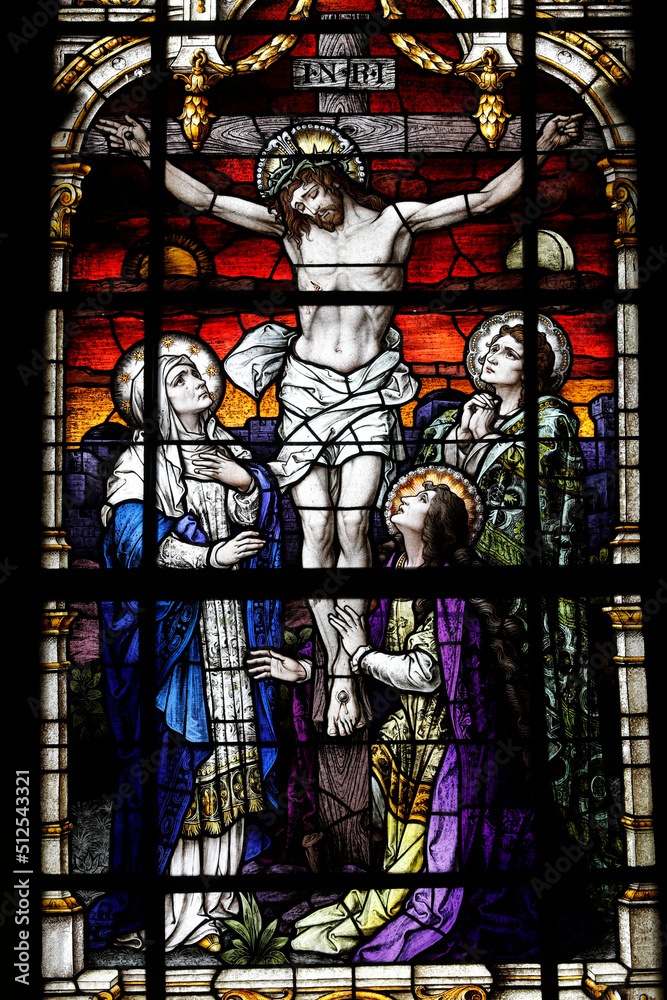 National Shrine of Our Lady of the Presentation of El Quinche, Ecuador. Stained glass : at the foot of the cross National Shrine of Our Lady of the Presentation of El Quinche, Ecuador. Stained glass : at the foot of the cross