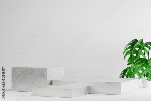Fototapeta Naklejka Na Ścianę i Meble -  3d background products Show pedestal scenes with geometric platforms white background. with podium. Stand to display cosmetic products on stage. 3d render, 3d illustration