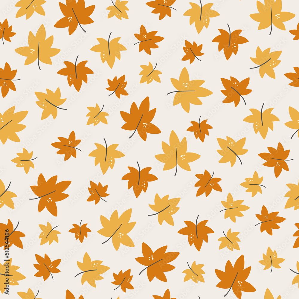 Elegant seasonal seamless pattern with autumn foliage of maple leaves on a light background. Colorful botanical decorative vector illustration in flat style for wrapping paper wallpaper textile print. Elegant seasonal seamless pattern with autumn foliage of maple leaves on a light background. Colorful botanical decorative vector illustration in flat style for wrapping paper wallpaper textile print.
