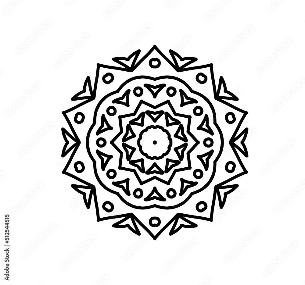 Mandala black round simple ornament drawing isolated on white