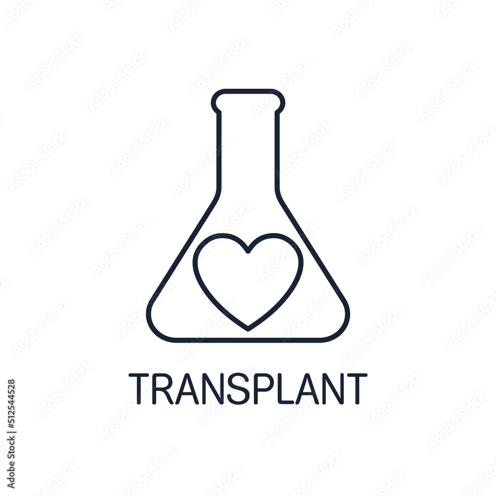 Heart in a test tube. Organ transplantation. Vector linear icon isolated on white background. Heart in a test tube. Organ transplantation. Vector linear icon isolated on white background.