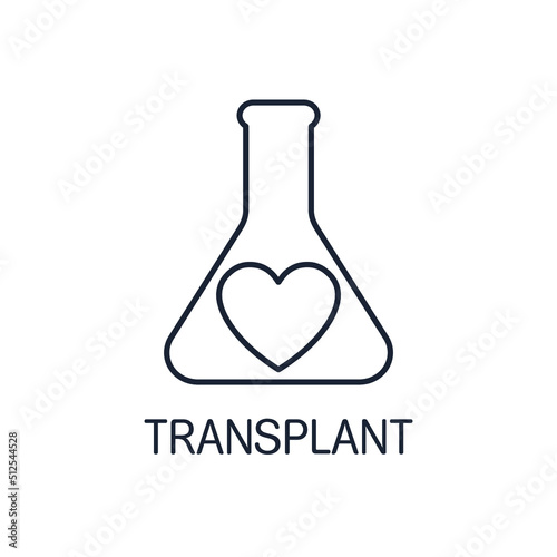 Heart in a test tube. Organ transplantation. Vector linear icon isolated on white background.