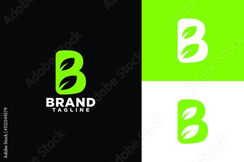 Alphabet letter B with leaf vector logo template. Suitable for business, lettering, nature and art.
B letter eco logo, negative space volume icon