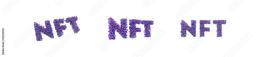 Set floating rotating 3d NFT buble liquide clud Text illustration transparent background