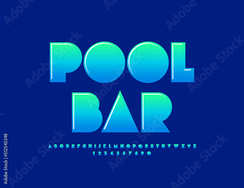 Vector creative logo Pool Bar. Abstract style Font. Blue gradient Alphabet Letters and Numbers set