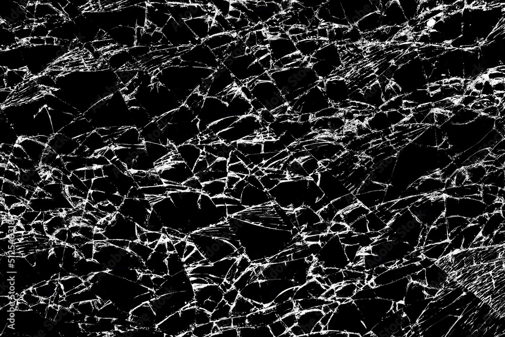 Texture broken glass with cracks. Broken glass. Abstract black background.