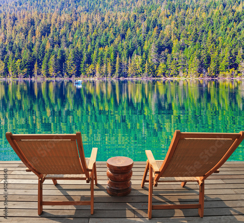 Two wooden deck chairs