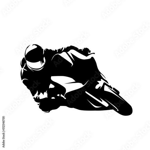 Road motorbike racing, abstract isolated vector silhouette, front view. Motorcycle racing logo