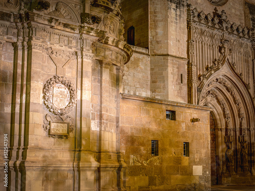 Tablou canvas Side of the Cathedral of Santa María de Murcia, Spain, where two different style