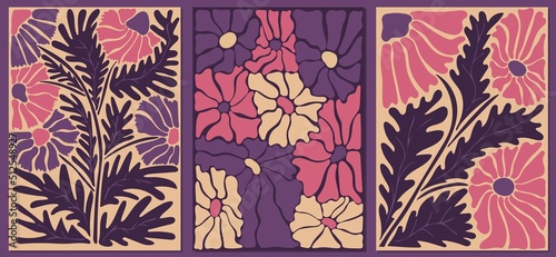 Bild auf Leinwand Set of abstract floral retro posters